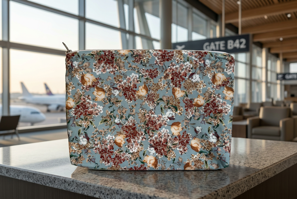 Cool Bag med blommigt mönster på blågrön turkos botten