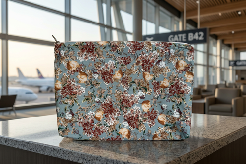 Cool Bag med blommigt mönster på blågrön turkos botten