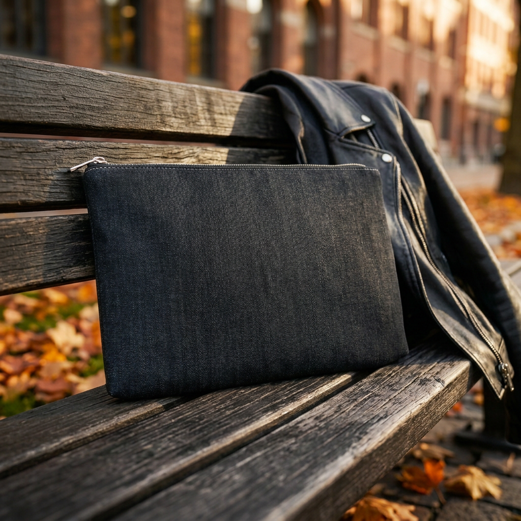 Ljusare miljöbild av svart Cool Bag i höstig stadsmiljö